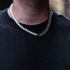 Correntes Charms da moda Pérolas de pérolas de miçangas de colar de aço inoxidável Prata para homens Punk Luxury Jewelry Acessórios Presentes Mulheres