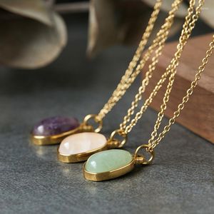 Choker 18K Gold Filled Gemstone Amethyst Charm Necklaces Layering Necklace. Green Aventurine Rose Quartz