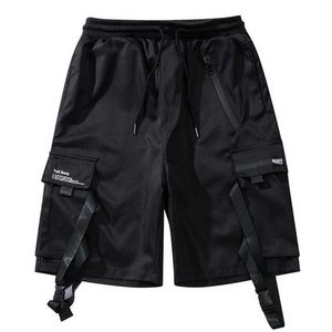 Shorts masculinos 2022 Summer Techwear Multi Pocket Ribbon Shorts Harajuku Streetwear Sortpants Men Fashion Hip Hop Baggy Joggers G230316