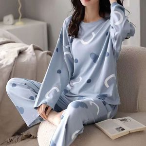 Kvinnors sömnkläder Bomullspyjamas Big Size Set Woman 2 Pieces Spring Autumn Female Couples Loungewear Suit Home Clothes 230317