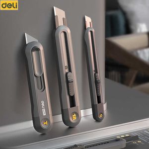 Deli Retrattile Snap Off 18mm 9mm Wide Blade Utility Knife Box Cutter Art Blocco automatico Acciaio al carbonio Taglio affilato Cartone