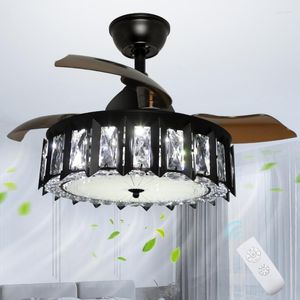 Depuley 42" 36W Remote LED Ceiling Fans With Light Crystal Industrial Retractable Blades 3 Wind Speeds For Bedroom Timing Black
