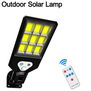 Solar Street Light Cob Led Wall Lamp Pir Motion Sensor à prova d'água Luzes de jardim ao ar livre Controles remotos