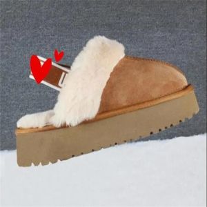 2023 Australien klassiska tofflor Nya miniplattform Snöstövlar Designer Kvinna Tjock Botten Ankle Warm Fur Boot Australian Fluffy Fuzz Mule Tazz Slippers