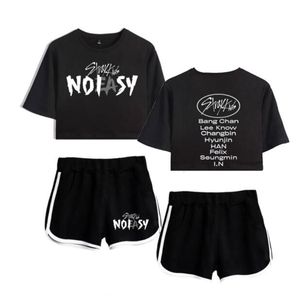 Womens Two Piece Pants Kpop Straykids Stray Kids No Easy Noeasy Album Short Sleeve Crop Top Shorts Sweat Suits Women Tracksuits Outfits 230317