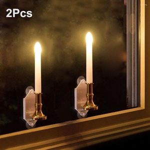 Lampada da parete 2 pezzi Candele a lume di candela a LED solare Decorazione per finestra senza fiamma Decorazione per festa di nozze per interni ed esterni