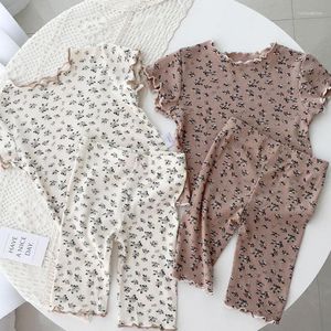 Clothing Sets 2023 Summer Floral Suit Toddler Baby Short Sleeve T-shirts Pants Full Printing Tees Outfits Teen Girls Two Pieces Outdoor Wear