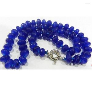 Correntes Jóias de moda 5x8mm Blue Sapphire Gemstone Roundel Beads Colar 18 polegadas