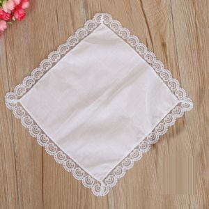 Düğün Süslemeleri Saf beyaz dantel düz diy baskı çizme hankies pamuk mendiller cep karesi 25x25 cm