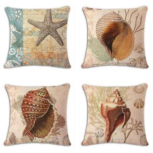 Kissen Shell Sea Conch Starfish Cover Strand Throw Kissenbezug 45x45cm Baumwolle Leinen bedruckte Bezüge für Home Decor