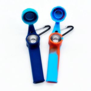 Colorful Portable Buckle Silicone Pipes Herb Tobacco Cover Oil Rigs Metal Multihole Filter Spoon Bowl Handpipes Innovative Smoking Cigarette Hand Holder Tube