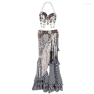 Stage Wear 2023 Tribal Belly Dance Clothes 3pcs Outfit Sexy Embroid Tops Hip Belt And Pants Women Costume