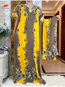 Ethnic Clothing Cotton Summer Style Long Sleeve African Dashiki Floral Printing Abaya Caftan Elegant Lady Dubai Maxi Casual Dresses 230317