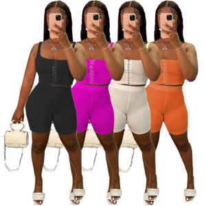 Designer Summer Tracksuits Two Piece Sets Women Outfits Sleeveless Tank Top and Shorts Matching Sweatsuit Yoga Fitness Sportswear Bulk Wholesale Clothes 9496