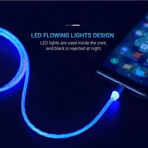 Home Charging magnético Fluxo de cabo celular Fluxo de iluminação luminosa Fio de carregador para LED micro USB tipo C para linha universal