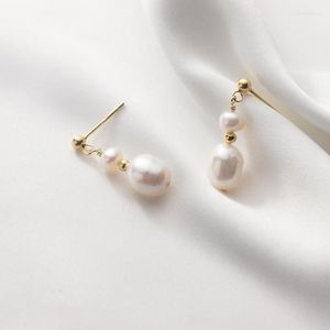 Orecchini pendenti Minar Dainty Goccia di perle d'acqua dolce barocche per le donne Perline color oro Orecchini pendenti lunghi Gioielli per tutti i giorni