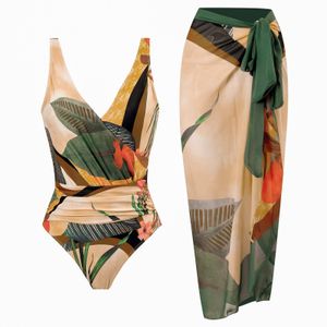 Yüzme Giyim 2023 Kadın Mayo Kapla Mayo Retro Mor Floral Baskılı Derin V Monokini Kimono Bikini Takım Yaz Plajı Giyim 230316