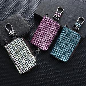 Kobiety Bling Crystal Car Key Portfel Purport Pu skórzany błyszczącego dhinestone dziewczęta auto brelkain metalowa torba zamek błyskawiczna do zdalnego klucza