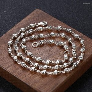 Chains FNJ 6mm 60cm Skull Necklace 925 Silver Original S925 Thai Women Men Sweater Chain Punk Vintage