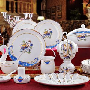 Dinnerware Sets 58 peças de ossos chineses China Tableware Set Bowl and Plate Jingdezhen 60 Cheft Ceramic Ware El