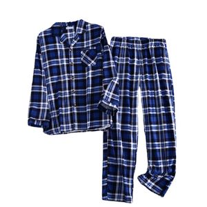 Men's Sleepwear Autumn and winter men's pajamas long-sleeved trousers two-piece cotton brushed lapel button thickened home service set mens 230317