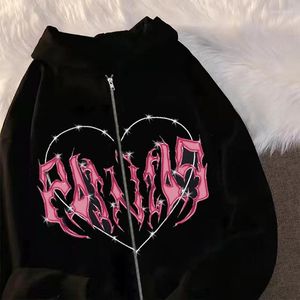 Men's Hoodies Fashion Y2K Skeleton Women Gothic Black Zip Up Oversized Sweatshirt Ladies Retro Harajuku Hooded Jacket Streetwear Coat