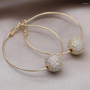 Hoop Earrings Korean Design Fashion Jewelry 14K Gold Plated Exaggerated Big Round Zircon Beads Excellent Modern Party Accessories