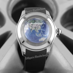 Herrklocka Automatisk rörelse Fisheye-glas Vacker jordurtavla Gummiarmband Astronaut Transparent bakgrund Armbandsur 47mm