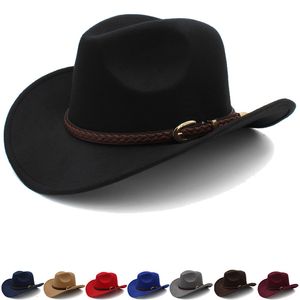 Chapéus de aba larga Chapéus de caça de lã Belt Belt Homem e feminino Chapéu de cowboy ocidental no outono e inverno 230316