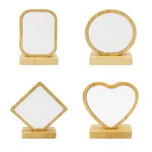 Sublimation blank bamboo Photo Frame with magnetic base heat Transfer Rectangle square round love-heart DIY Picture Frames Desktop Parent -Child Memorial Gift