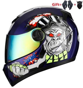 Motorradhelme 2 Geschenke professioneller Helm Dual Objektiv Punkt Motocross Motorrad Dirtbike Vollge Gesicht Moto für Menschen Erwachsene