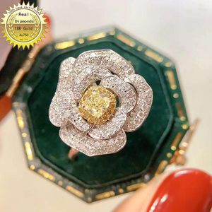 Anelli a grappolo Anello in oro bianco 18 carati con diamante giallo naturale con tutti gli usi 1,05 ct H-M09