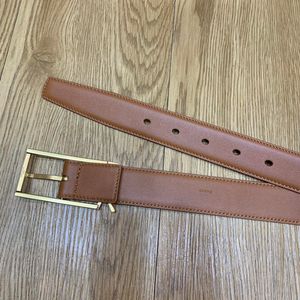 Brown Leather Waist Belt Gold Buckle Women Designer Belt Classic Leather Casual/Dress Belts Waistband with Box