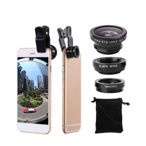 Cell Phone Photograph Accessories Phone Fish Eye Lens Magnifier Wide-Angle Macro Lens 3 In 1 Universal Clip Mobile Camera Phone Fisheye Lens