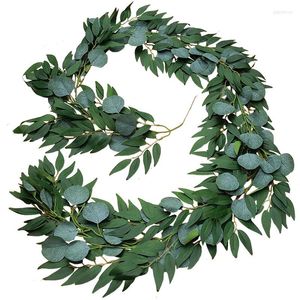 Decorative Flowers 185cm Long Artificial Vine Silk Eucalyptus Rattan Fake Willow Leaf Garland Wall Hanging Ivy Wicker For Home Garden