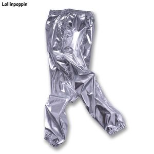 Męskie spodnie Hip Hop męskie błyszczące srebrne spodnie do tańca ulicznego męskie spodnie do biegania w pasie spodnie do tańca Hiphop Streetwear 230317