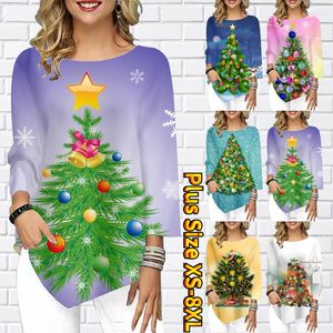 女性用Tシャツ女性用トップスグラデーションクリスマスツリーキラキラ光るグラフィック抽象絵画3/4長袖のストリートウェアスウェットシャツカジュアル