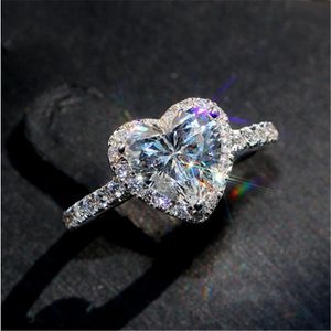 Anillo de diamantes de corazón de reina, anillos de compromiso de Plata de Ley 925 para mujer, joyería de fiesta de promesa nupcial, regalo