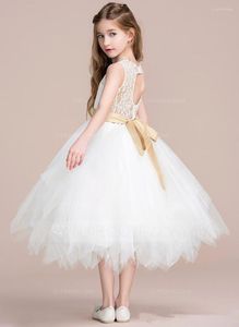 Flickaklänningar Flower 2023 Applices Short Sleeve Kids Princess For Weddings First Communion Dress Pageant Gown