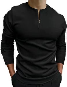 Herrpolos mäns casual polo skjorta khaki kragefri långärmad zip design topp harajuku män streetwear lyxmode s-3xl 230317