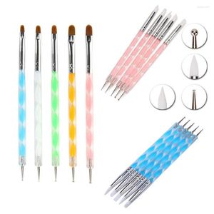 Zestawy do paznokci 5PCS 2 -Way Acryl Silikon Punkt kwiatowy Pen Flower Stael Dotting