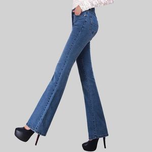 Jeans da donna Promozione di alta qualità Jeans da donna slim a vita media con taglio a vita bassa Pantaloni da ragazza nostalgici con fondo a campana svasati Spedizione gratuita L230316