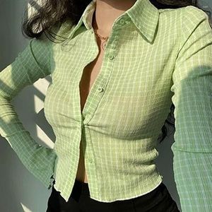 Polo Polo koszulka Y2K siedmiopunktowa górna kardigan sportowy Sub-shirt Lond-Sleeved Lapel Solid Kolor Sexy Casual Green Retro Slim