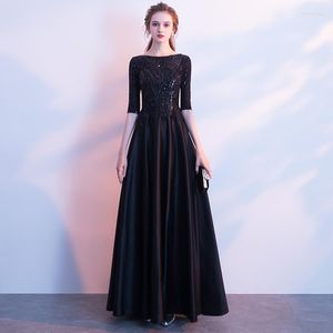 Party Dresses Popodion Black Evening Dress Women Long Satin Sequin Women's Elegant för WED90628