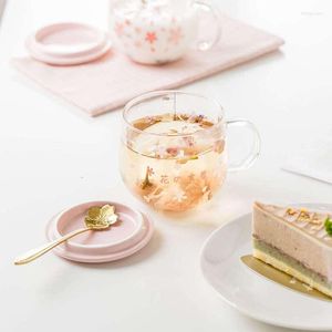 Vinglas 2023 Sakura Glass kaffemugg med spoonceramic lock värmebeständig tekoppuppsättning transparent frukostmjölksaft drickande