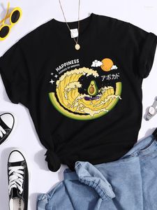 Women's T Shirts Happiness Comes In Waves Surf Avocado Shirt Women Breathable Casual T-Shirt Personality Street Tee Summer O-Neck Tshirt