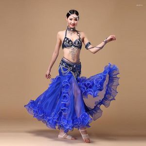 Стадия износа спектакль танцевальный костюм набор набор 3PCS Bra Top Belt Hip Hip Sharf Юбка Болливуд Цвет