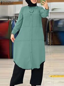 Abbigliamento etnico ZANZEA Moda Camicia musulmana Donna Collo con risvolto Manica lunga Top Casual Abaya Hijab allentato Camicetta Solid Ramadan Turchia Blusas 230317