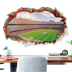 Wall Stickers Broken 3D Soccer Field For Kids Baby Rooms Bedroom Home Decoration Mural Poster Football Sticker Art Decals Y0805 Drop Dhb5Z