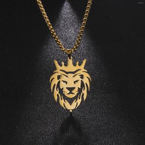 Chains 2023 Fashion Men's Hollow-out Crown Lion Necklaces For Men Boys Punk Animal Stainless Steel Pendant Chain Necklace Jewelry